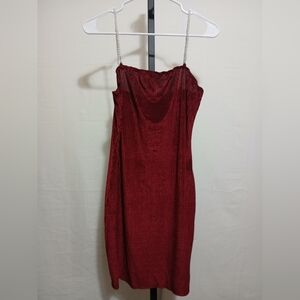 Shein Wine Sheath With Faux Pearl Straps